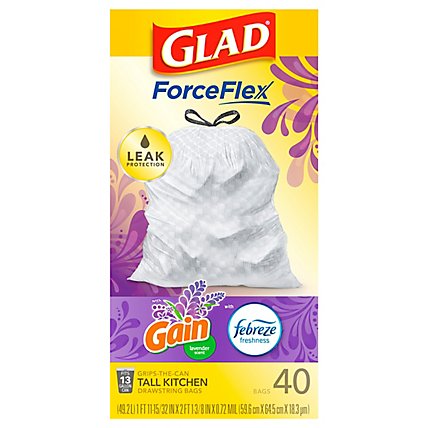 Glad Forceflex Tall Kitchen Trash Bags - Gain Lavender With Febreze 40 Count - 13 Gallon - Image 3