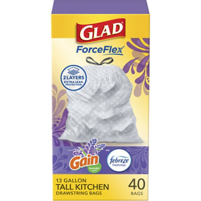 Glad Forceflex Tall Kitchen Trash Bags - Gain Lavender With Febreze 40 Count - 13 Gallon - Image 1