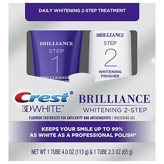 Crest 3D White Toothpaste 2 Step Brilliance Daily Cleansing & Whitening Gel Kit -  6.3 Oz