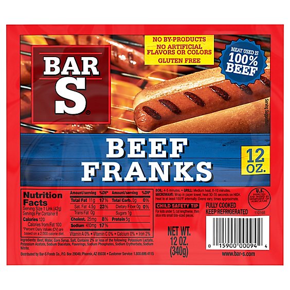Bar-S Franks Premium Beef Original- 12 Oz
