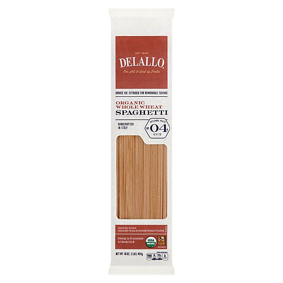DeLallo Pasta Organic 100% Whole Wheat No. 4 Spaghetti Pack - 16 Oz