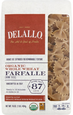 DeLallo Pasta Organic 100% Whole Wheat No. 87 Farfalle Bag - 16 Oz - Image 2