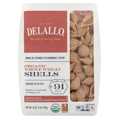 DeLallo Pasta Organic 100% Whole Wheat No. 91 Shells Bag - 16 Oz - Image 3