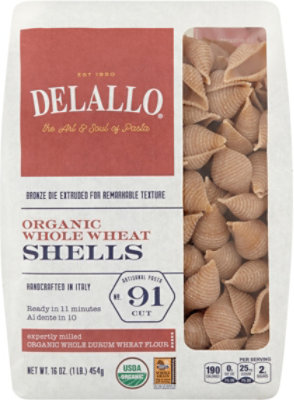 DeLallo Pasta Organic 100% Whole Wheat No. 91 Shells Bag - 16 Oz - Image 2