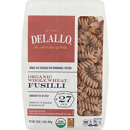DeLallo Pasta Organic 100% Whole Wheat No. 27 Fusilli Bag - 16 Oz - Image 2