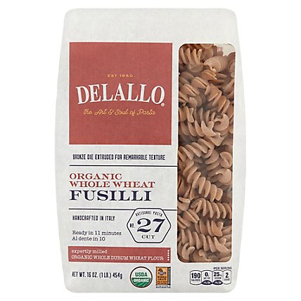 DeLallo Pasta Organic 100% Whole Wheat No. 27 Fusilli Bag - 16 Oz - Image 1