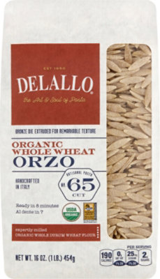 DeLallo Pasta Organic 100% Whole Wheat No. 65 Orzo Bag - 16 Oz - Image 2