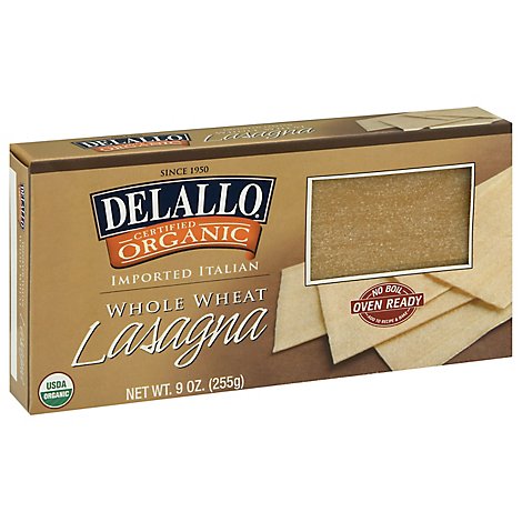 DeLallo Pasta Organic 100% Whole Wheat Lasagna Box - 9 Oz