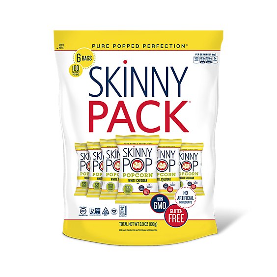 SkinnyPop Skinny Pack White Cheddar Dairy Free Popcorn - 6-0.65 Oz