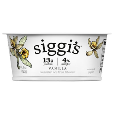 siggis Yogurt Icelandic Skyr Strained Whole Milk Vanilla - 4.4 Oz