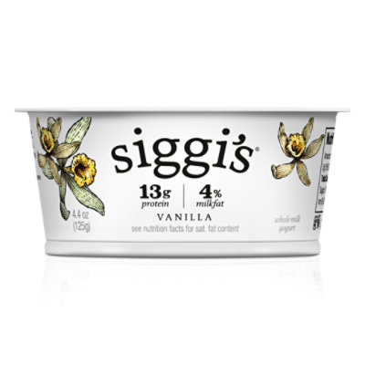 siggis Yogurt Icelandic Skyr Strained Whole Milk Vanilla - 4.4 Oz