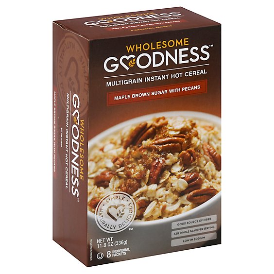 Wholesome Goodness Hot Cereal Multigrain Instant Maple Brown Sugar with Pecans 8 Count - 11.8 Oz