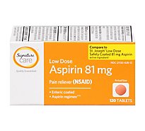 Signature Care Aspirin Pain Relief 81mg NSAID Low Dose Enteric Coated Orange Tablet - 120 Count