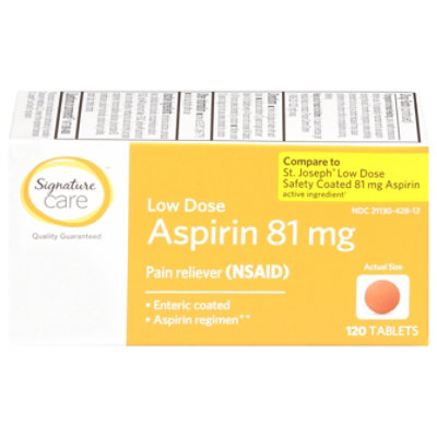 Signature Care Aspirin Pain Relief 81mg NSAID Low Dose Enteric Coated Orange Tablet - 120 Count