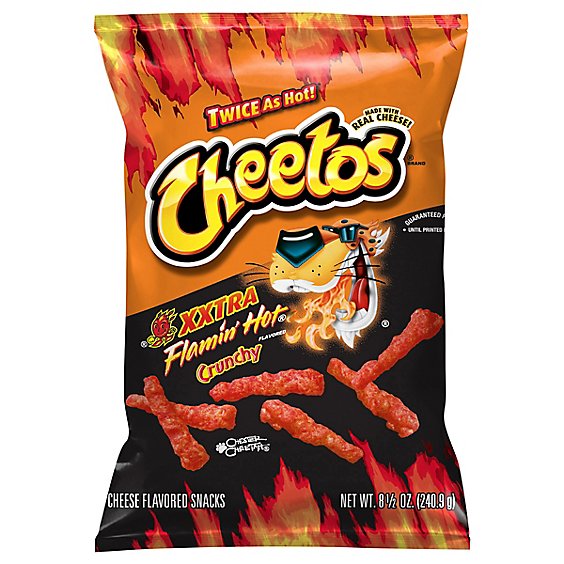 CHEETOS Snacks Cheese Flavored Crunchy XXTRA Flamin Hot - 8.5 Oz