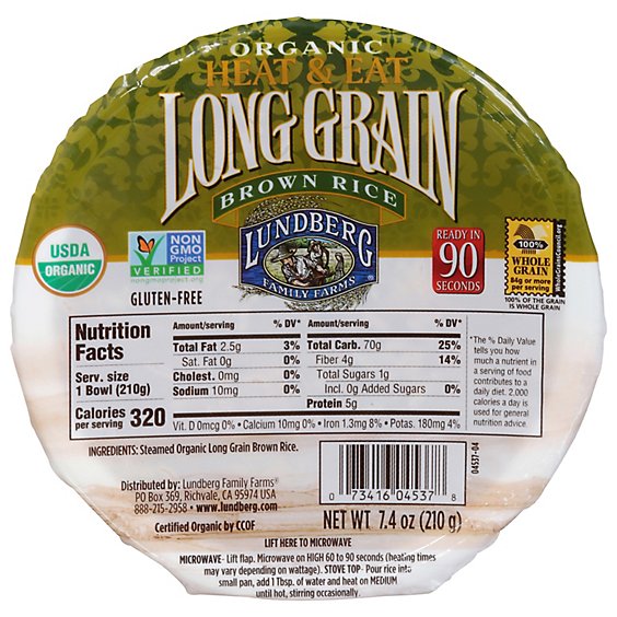 Lundberg Organic Rice Brown Heat & Eat Long Grain Cup - 7.4 Oz