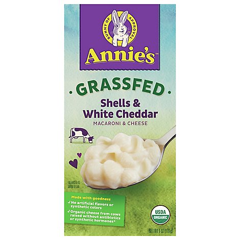 Annies Homegrown Macaroni & Cheese Organic Grass Fed Shells & White Cheddar Box - 6 Oz