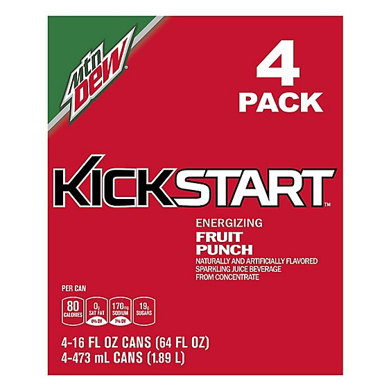 Mtn Dew Soda Kickstart Energizing Fruit Punch - 4-16 Fl. Oz.