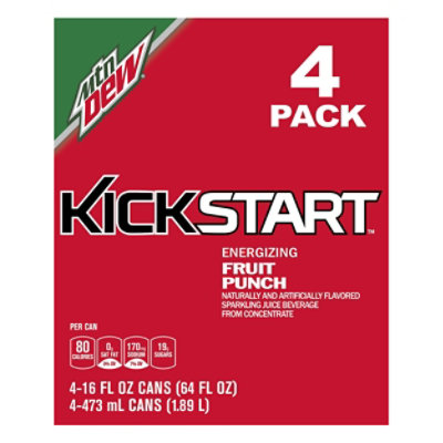 Mtn Dew Soda Kickstart Energizing Fruit Punch - 4-16 Fl. Oz.