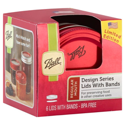 Ball Design Series Lids With Bands Regular Mouth Red - 6 Count