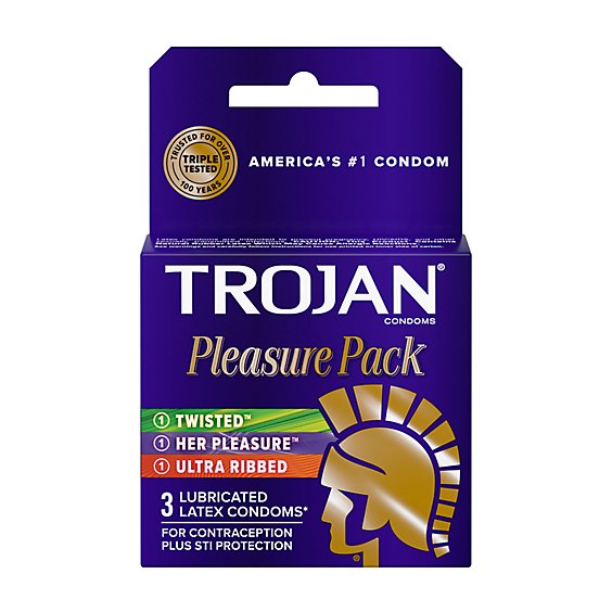 Trojan Pleasure Variety Pack Lubricated Condoms - 3 Count
