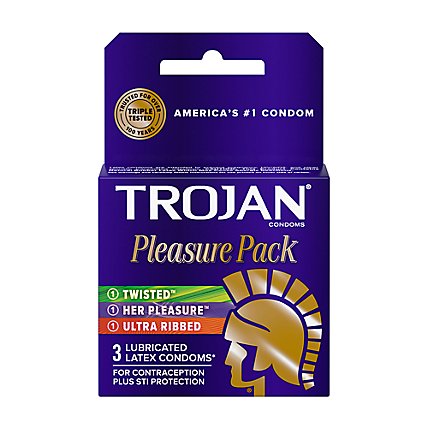 Trojan Pleasure Variety Pack Lubricated Condoms - 3 Count - Image 1