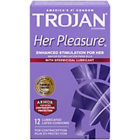 Trojan Her Pleasure Condoms With Spermicidal Lubricant - 12 Count - Image 1