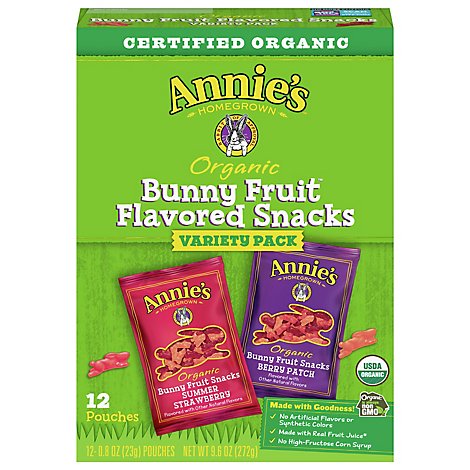 Annies Homegrown Organic Fruit Snacks Bunny Variety Pack - 12-0.8 Oz