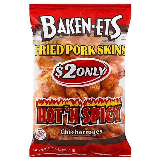 BAKEN-ETS CHICHARRONES Fried Pork Skins Hot N Spicy - 3.25 Oz