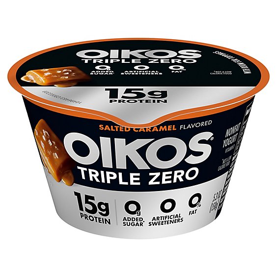 Oikos Triple Zero Salted Caramel Nonfat Greek Yogurt - 5.3 Oz