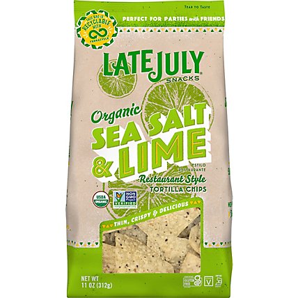 Late July Snacks Tortilla Chips Organic Restaurant Style Sea Salt & Lime - 11 Oz - Image 2
