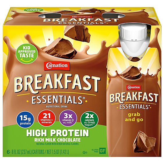 Carnation Breakfast Essential High Protein Nutritional Drink Rich Milk Chocolate - 6-8 Fl. Oz.