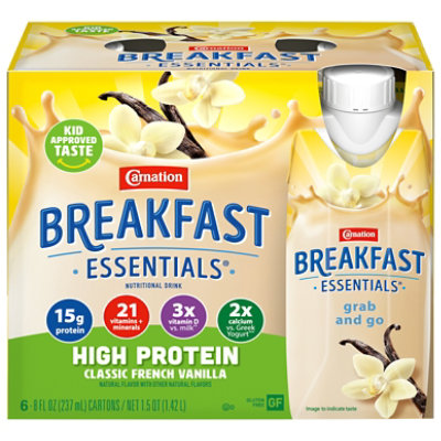 Carnation Breakfast Essential High Protein Nutritional Drink Classic French Vanilla - 6-8 Fl. Oz.