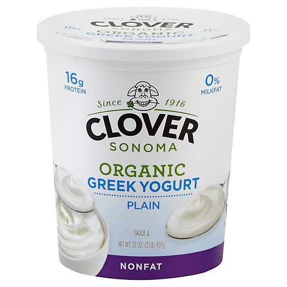 Clover Organic Nf Greek Plain Yogurt - 32 Oz