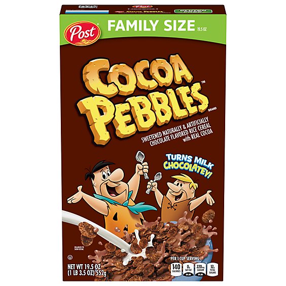 Post Cocoa PEBBLES Gluten Free Kid Snacks Breakfast Cereal Large Cereal Box - 19.5 Oz