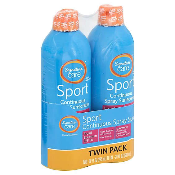 Signature Care Sunscreen Sport Continuous Spray Broad Spectrum SPF 50 Twin Pack - 2-10 Fl. Oz.