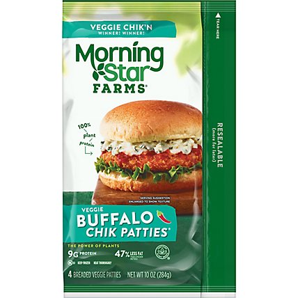 MorningStar Farms Meatless Chicken Patties Plant Based Protein Vegan Meat Buffalo 4 Count - 10 Oz - Image 2