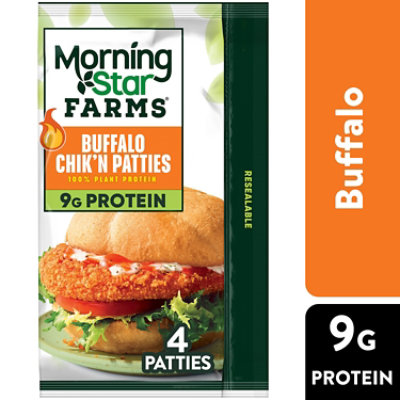 MorningStar Farms Meatless Chicken Patties Plant Based Protein Vegan Meat Buffalo 4 Count - 10 Oz - Image 1