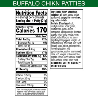 MorningStar Farms Meatless Chicken Patties Buffalo Vegan Plant Based Protein 4 Count - 10 Oz - Image 5