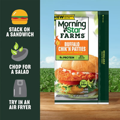 MorningStar Farms Meatless Chicken Patties Buffalo Vegan Plant Based Protein 4 Count - 10 Oz - Image 3