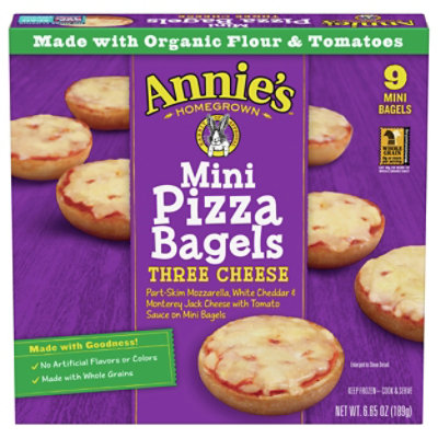 Annies Homegrown Pizza Bagels Three Cheese Mini 9 Count - 6.65 Oz