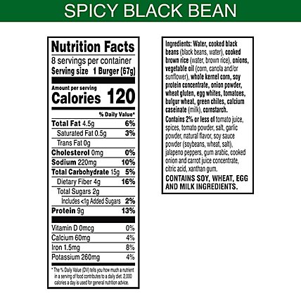 MorningStar Farms Veggie Burgers Plant Based Protein Spicy Black Bean 8 Count - 18.9 Oz  - Image 3