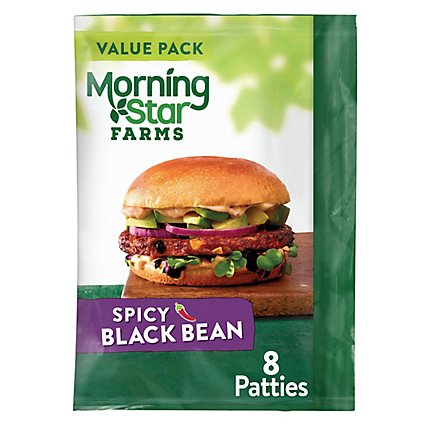 MorningStar Farms Veggie Burgers Plant Based Protein Spicy Black Bean 8 Count - 18.9 Oz  - Image 2