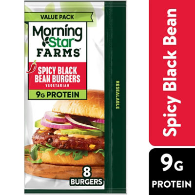 MorningStar Farms Veggie Burgers Spicy Black Bean Vegetarian 8 Count - 18.9 Oz - Image 1