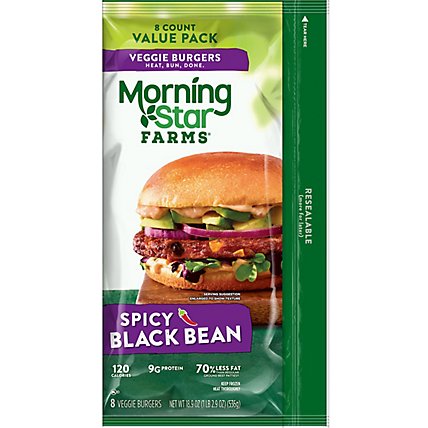 MorningStar Farms Veggie Burgers Plant Based Protein Spicy Black Bean 8 Count - 18.9 Oz  - Image 4