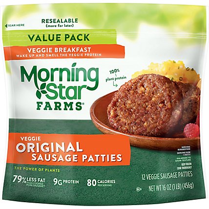 MorningStar Farms Meatless Sausage Patties Plant Based Protein Original 12 Count - 16 Oz  - Image 4