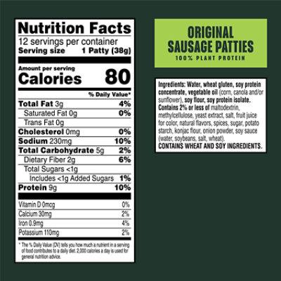 MorningStar Farms Meatless Sausage Patties Plant Based Protein Original 12 Count - 16 Oz  - Image 5