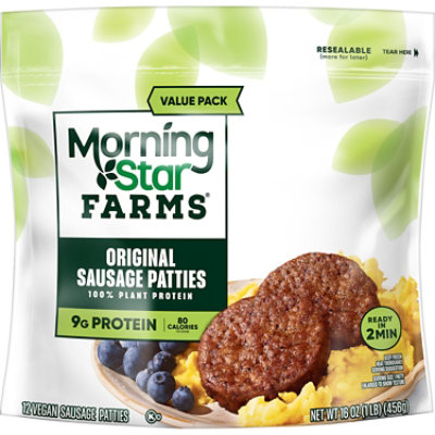 MorningStar Farms Meatless Sausage Patties Plant Based Protein Original 12 Count - 16 Oz  - Image 6