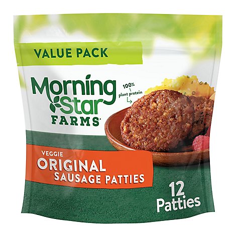 MorningStar Farms Meatless Sausage Patties Plant Based Protein Original 12 Count - 16 Oz 