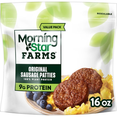 MorningStar Farms Meatless Sausage Patties Plant Based Protein Original 12 Count - 16 Oz